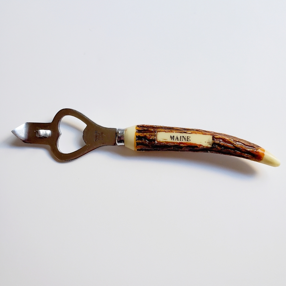 60's Vintage 'Maine' Antique Deer Stag Antler Bone Bar Tool Combi Bottle Opener